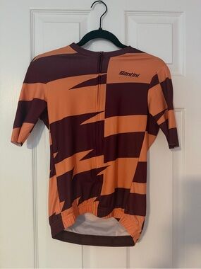 NWOT unisex Santini Orange & Burgundy Cycling Jersey